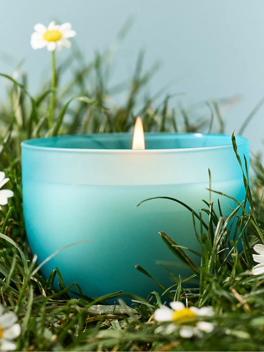 Anthropologie Clover Floral Fresh Grass and Hyacinth Teal Frosted Glass Candle